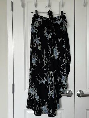 Reformation Black Floral Maxi Skirt with Blue and Green Bouquet Print